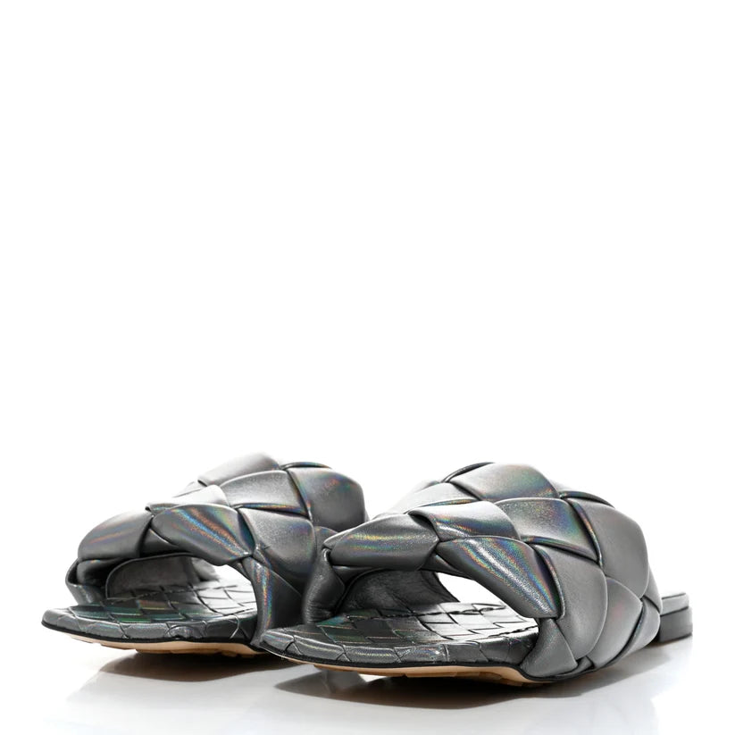 Bottega Veneta Laser Nappa Maxi Intrecciato Lido Flat Sandals Oyster