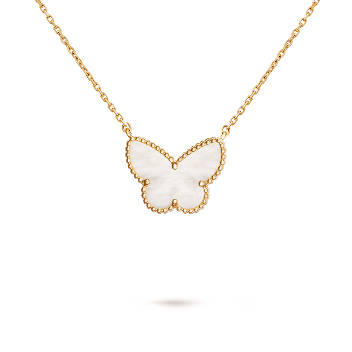 Van Cleef & Arpels Lucky Alhambra Butterfly 18K Yellow Gold Pendant with Mother of Pearl