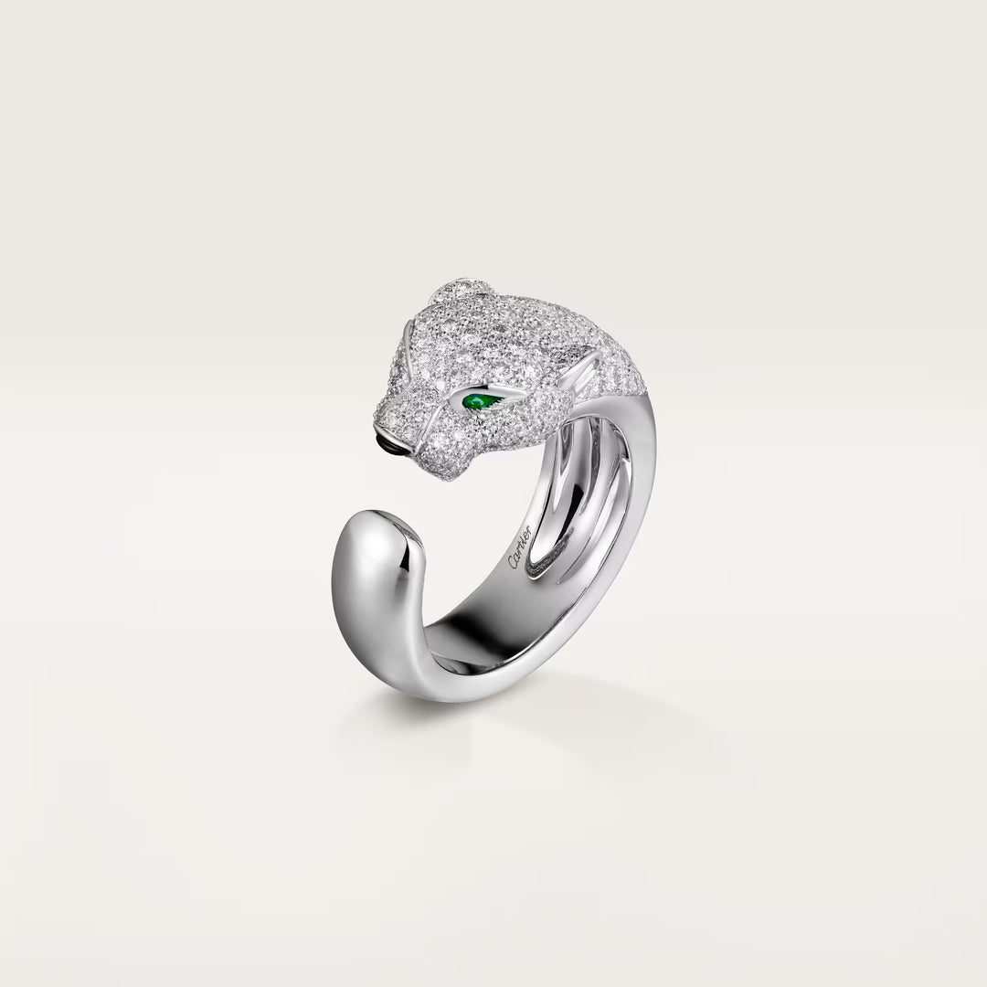 Cartier Panthère de Cartier Medium Model Half‑Pavé Diamond Ring in 18K White Gold - Gemaee  UAE