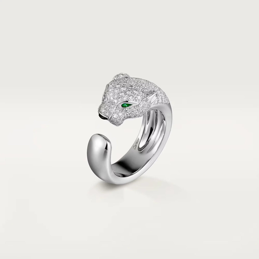 Cartier Panthère de Cartier Medium Model Half‑Pavé Diamond Ring in 18K White Gold