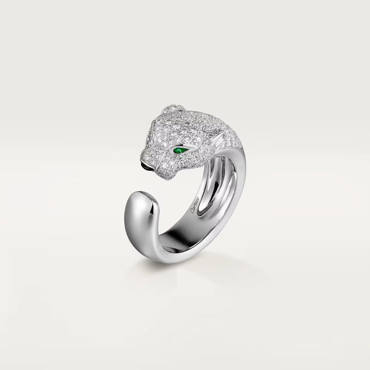 Cartier Panthère de Cartier Medium Model Half‑Pavé Diamond Ring in 18K White Gold