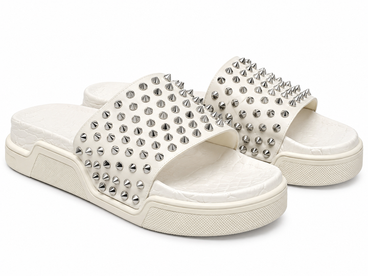 Christian Louboutin Spike Accents Rubber Slides in White