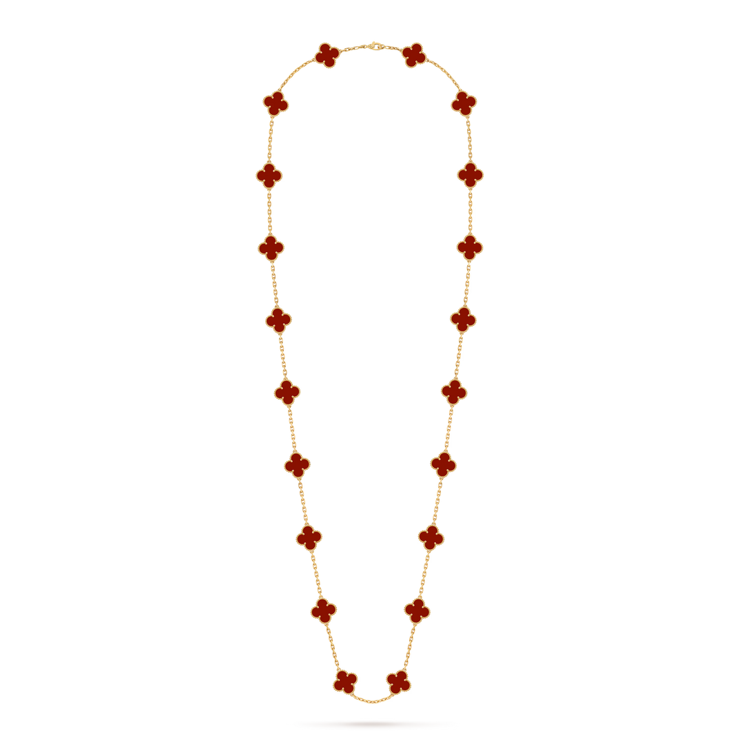 Van Cleef & Arpels Vintage Alhambra 20 Motifs Long Necklace in 18K Yellow Gold with Carnelian