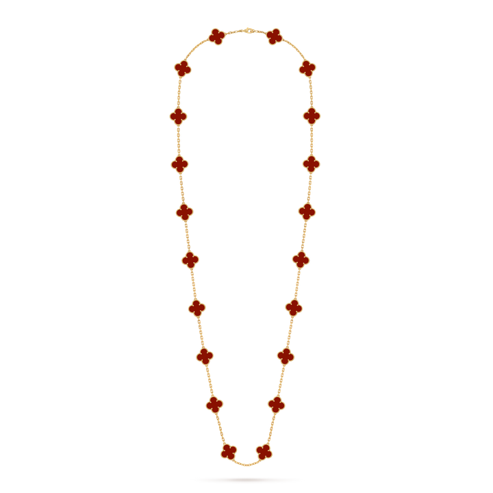 Van Cleef & Arpels Vintage Alhambra 20 Motifs Long Necklace in 18K Yellow Gold with Carnelian