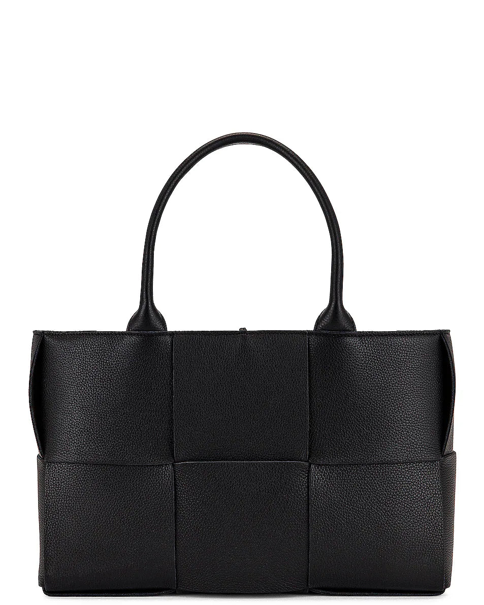 Bottega Veneta Small Arco Tote Bag in Black Intrecciato Leather with Gold Hardware - Gemaee  UAE
