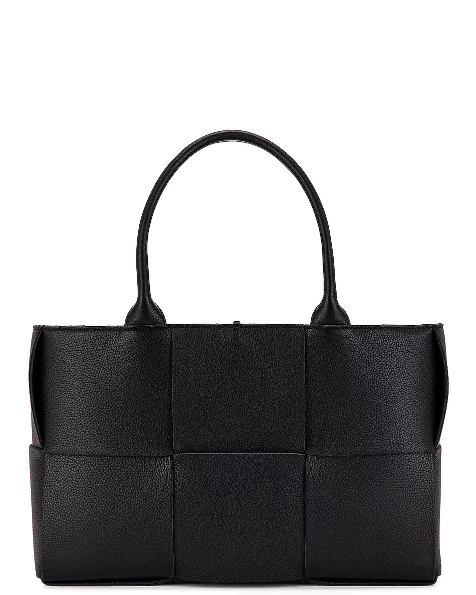 Bottega Veneta Small Arco Tote Bag in Black Intrecciato Leather with Gold Hardware - Gemaee  UAE