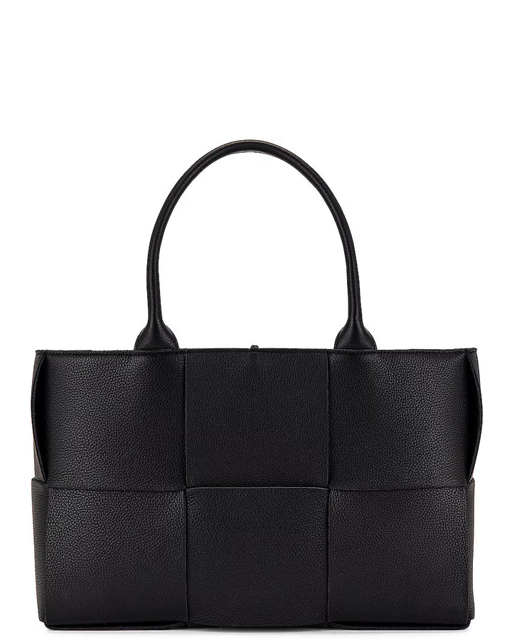 Bottega Veneta Small Arco Tote Bag in Black Intrecciato Leather with Gold Hardware - Gemaee  UAE