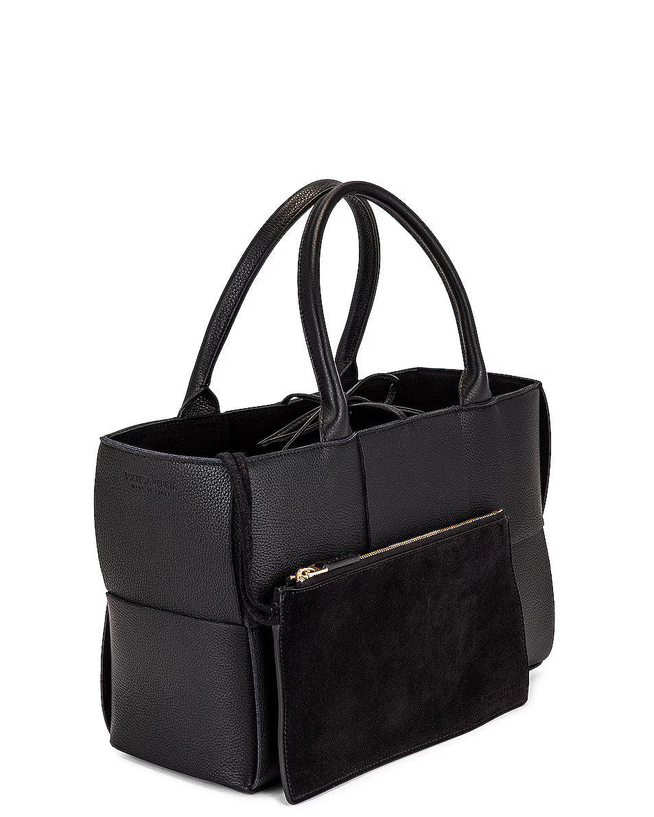 Bottega Veneta Small Arco Tote Bag in Black Intrecciato Leather with Gold Hardware - Gemaee  UAE
