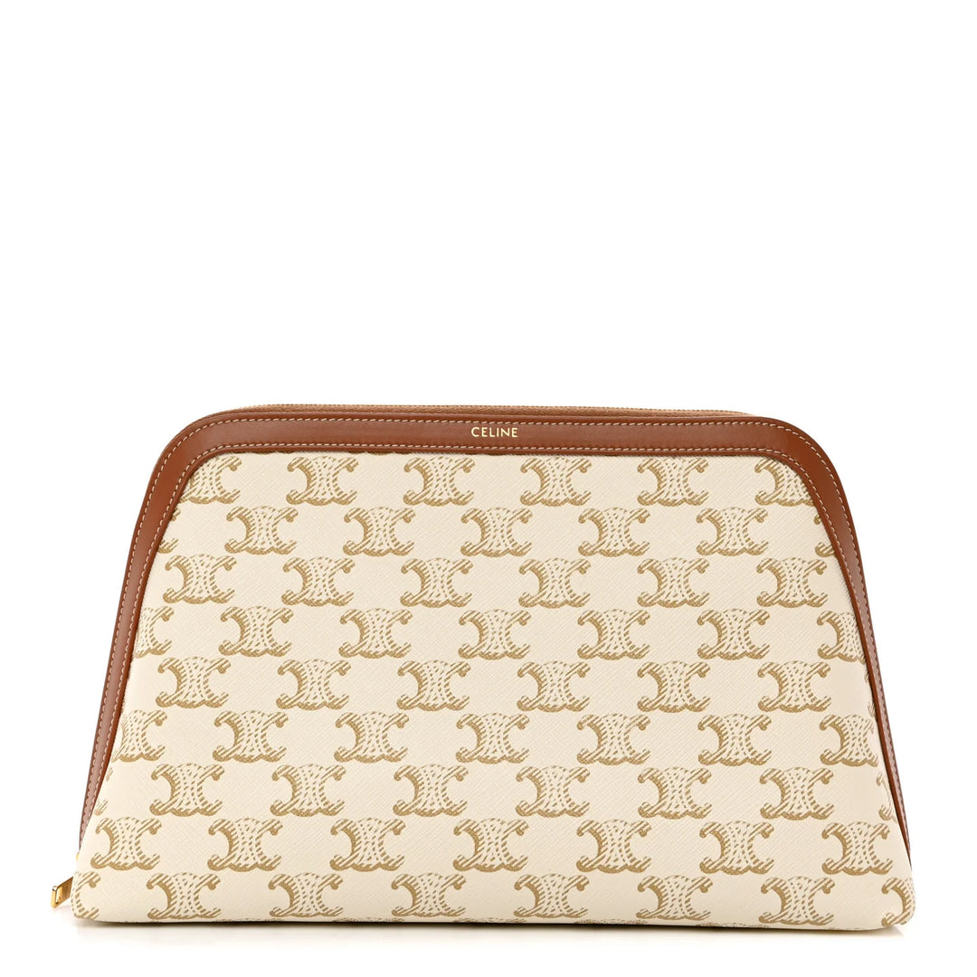 Celine Large Cosmetic Pouch in White Triomphe Canvas - Gemaee  UAE