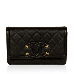 Chanel CC Filigree Wallet on Chain in Black Quilted Caviar Leather with Gold Hardware