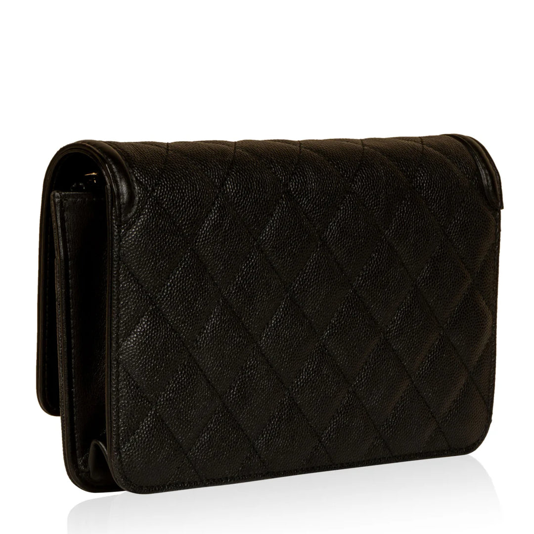 Chanel CC Filigree Wallet on Chain in Black Quilted Caviar Leather with Gold Hardware