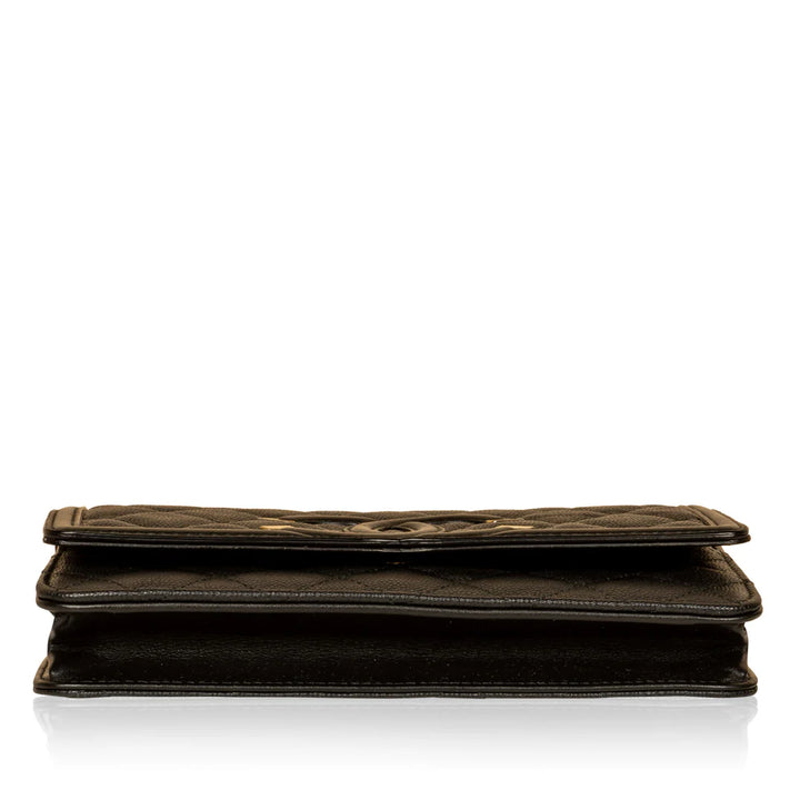 Chanel CC Filigree Wallet on Chain in Black Quilted Caviar Leather with Gold Hardware
