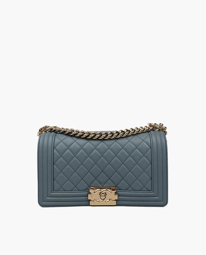 Chanel Boy Bag Medium Baby Blue Calfskin Leather