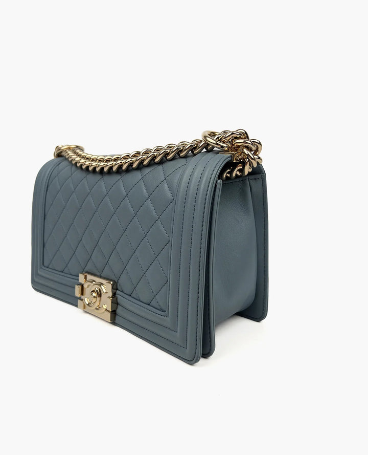 Chanel Boy Bag Medium Baby Blue Calfskin Leather