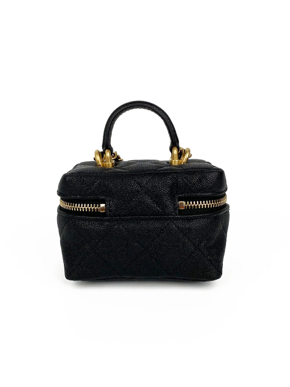 Chanel Mini Vanity Case with Chain in Black Quilted Caviar Leather with Gold Hardware - Gemaee  UAE