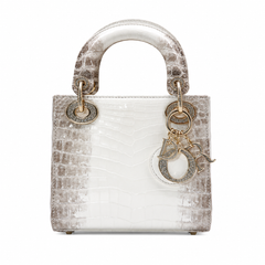 Dior Mini Lady Dior Bag in White Himalaya Niloticus Crocodile Leather with Crystal-Embellished Gold-Tone Hardware