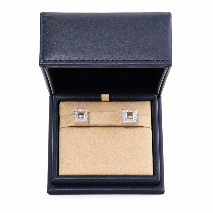 Chopard Happy Diamonds Square Earrings with Moving Diamonds in 18K White Gold - Gemaee  UAE