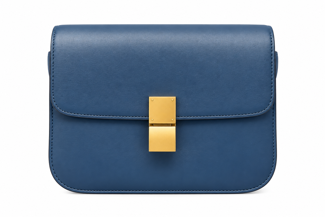 Celine Medium Classic Box Shoulder Bag in Blue Leather with Gold Tone Hardware