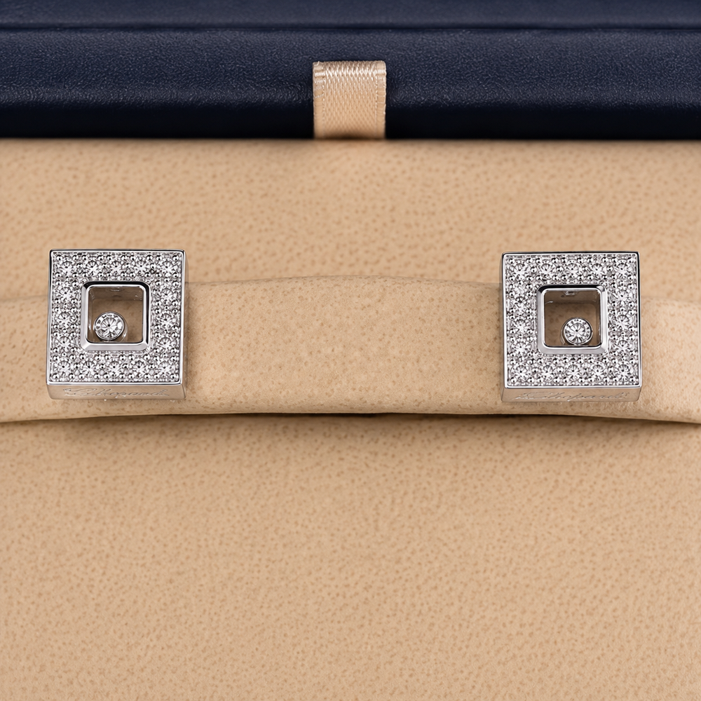 Chopard Happy Diamonds Square Earrings with Moving Diamonds in 18K White Gold - Gemaee  UAE