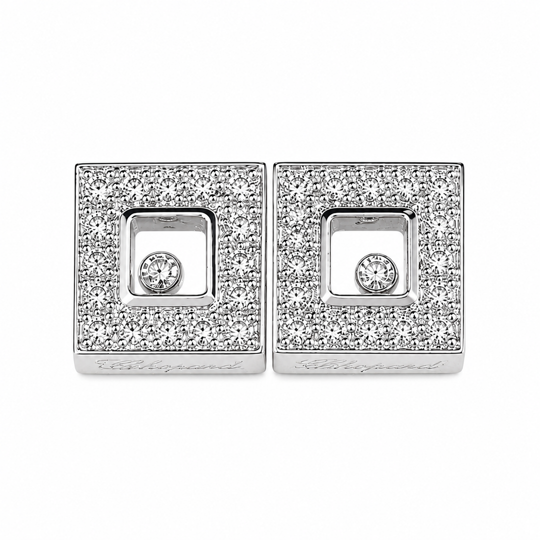 Chopard Happy Diamonds Square Earrings with Moving Diamonds in 18K White Gold - Gemaee  UAE