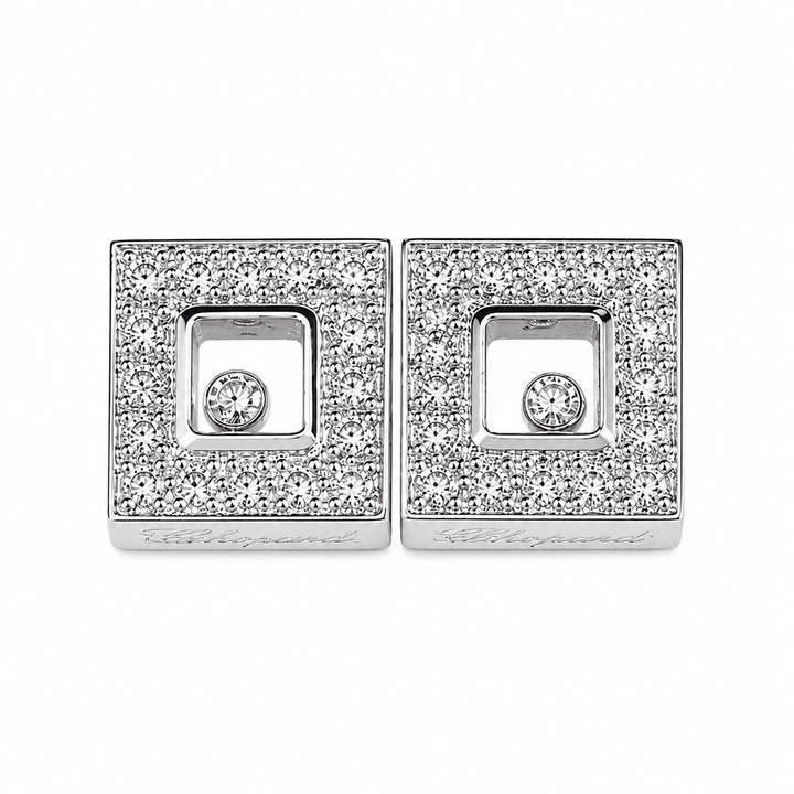 Chopard Happy Diamonds Square Earrings with Moving Diamonds in 18K White Gold - Gemaee  UAE