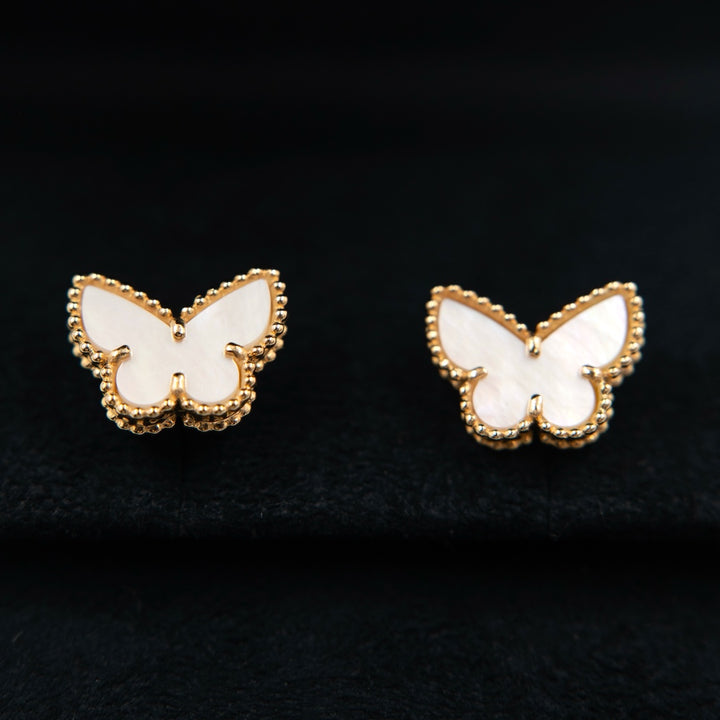 Van Cleef & Arpels Sweet Butterflies Earstuds 18K Yellow Gold White Mother-of-Pearl - Gemaee  UAE
