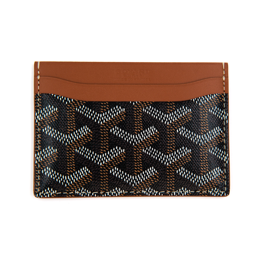 Goyard Saint Sulpice Card Holder in Black Goyardine Canvas with Tan Leather
