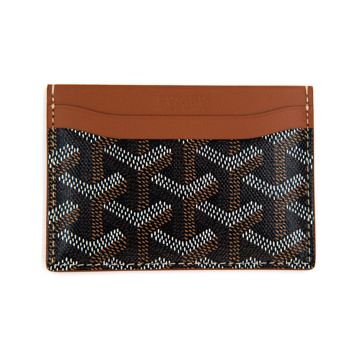 Goyard Saint Sulpice Card Holder in Black Goyardine Canvas with Tan Leather
