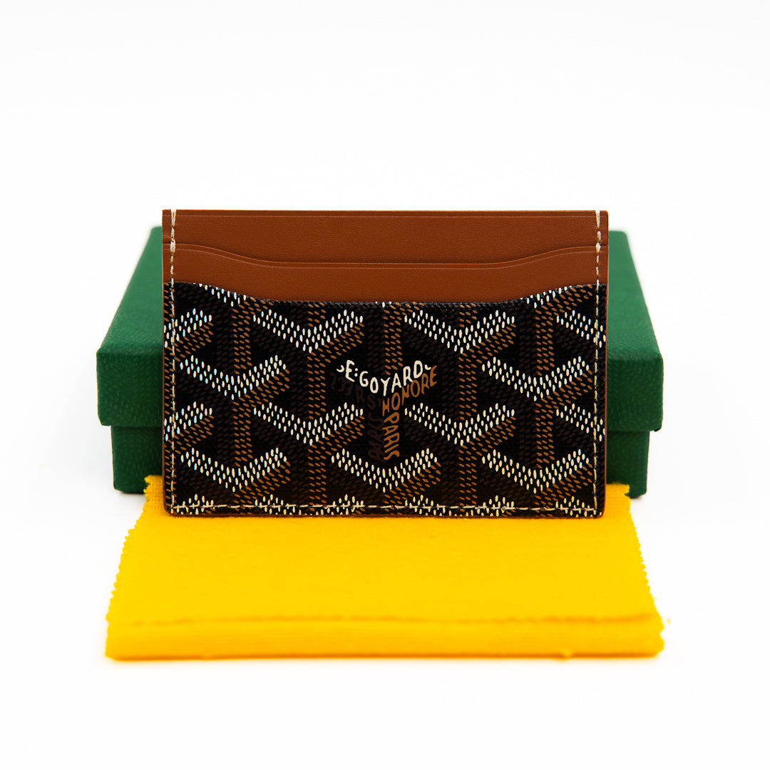 Goyard Saint Sulpice Card Holder in Black Goyardine Canvas with Tan Leather