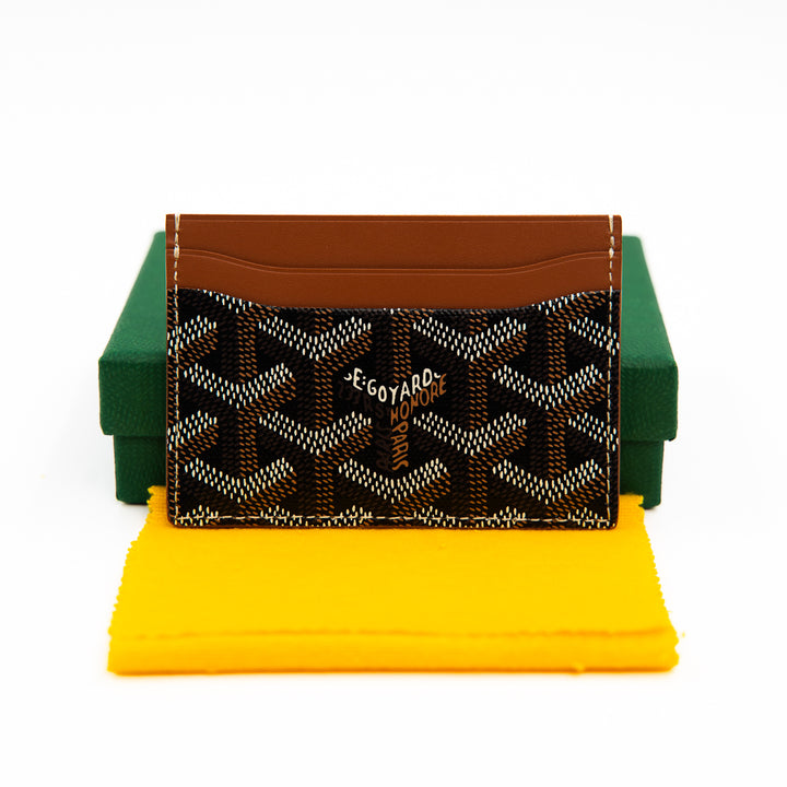 Goyard Saint Sulpice Card Holder in Black Goyardine Canvas with Tan Leather