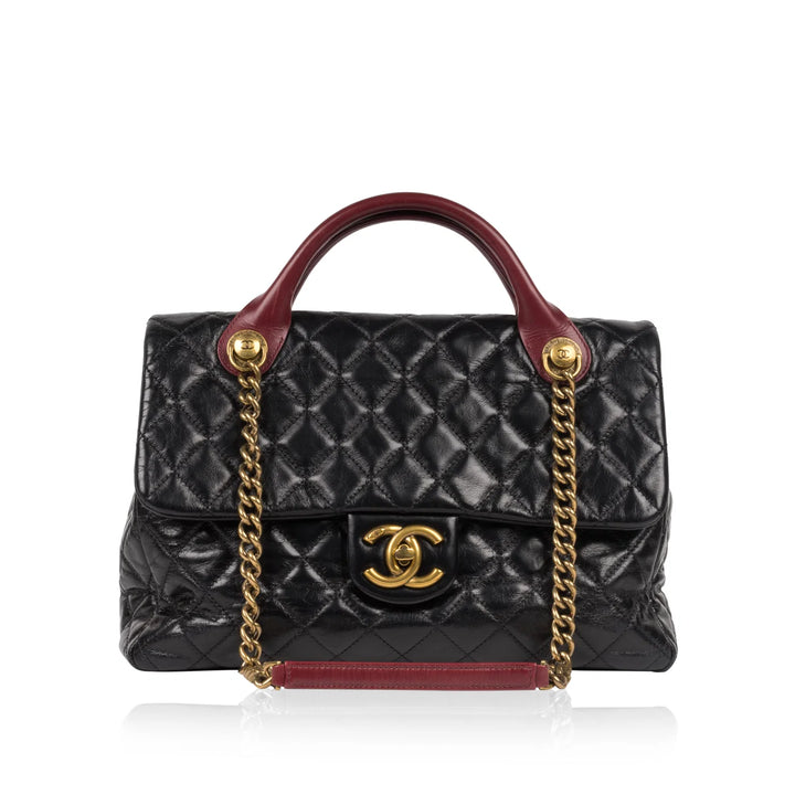 Chanel Large Coco Handle Black Quilted Leather Bag with Gold Hardware