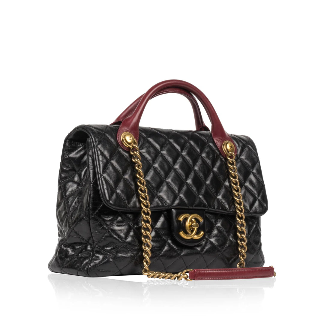 Chanel Large Coco Handle Black Quilted Leather Bag with Gold Hardware