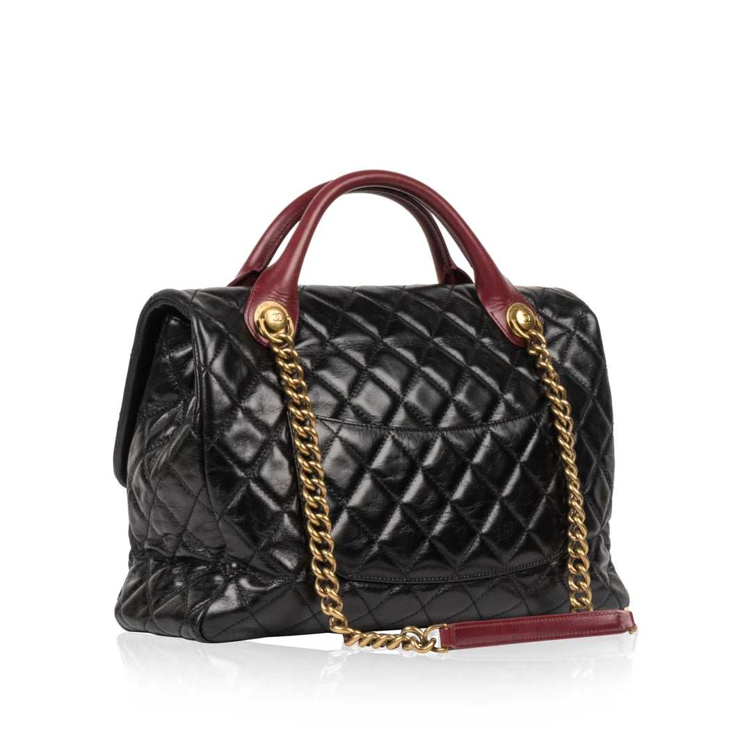 Chanel Large Coco Handle Black Quilted Leather Bag with Gold Hardware