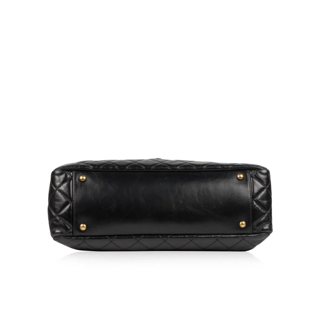 Chanel Large Coco Handle Black Quilted Leather Bag with Gold Hardware