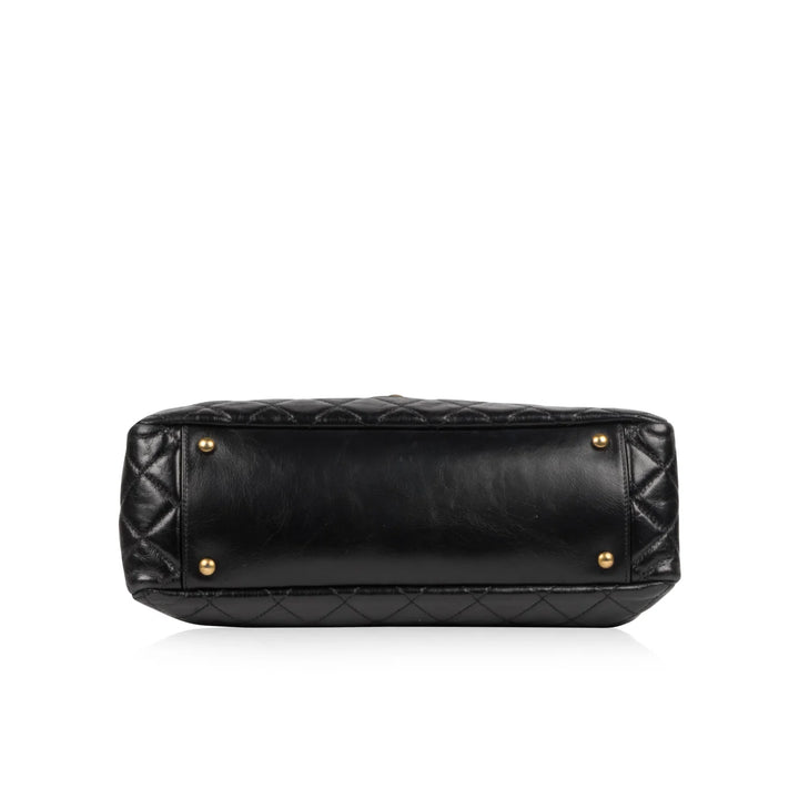 Chanel Large Coco Handle Black Quilted Leather Bag with Gold Hardware