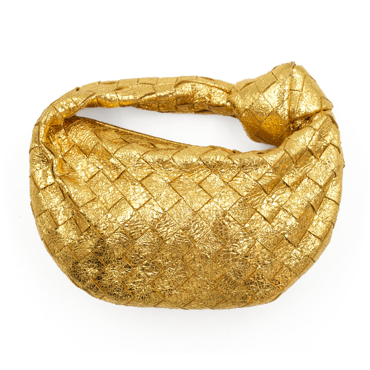 BOTTEGA VENETA METALLIC GOLD INTRECCIATO LEATHER MINI BV JODIE BAG
