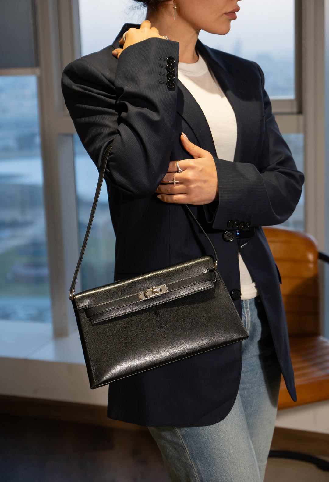 Hermès Kelly Élan Handbag Noir Chevre Chamikila Leather Palladium Hardware