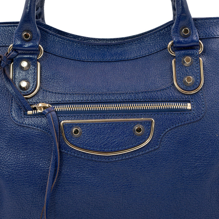 Balenciaga Blue Leather Classic Metallic Edge City Bag