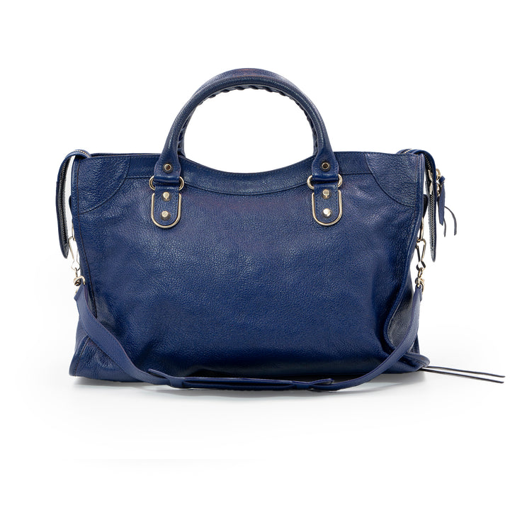 Balenciaga Blue Leather Classic Metallic Edge City Bag