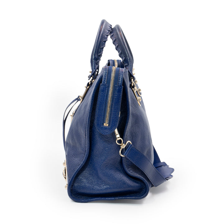 Balenciaga Blue Leather Classic Metallic Edge City Bag