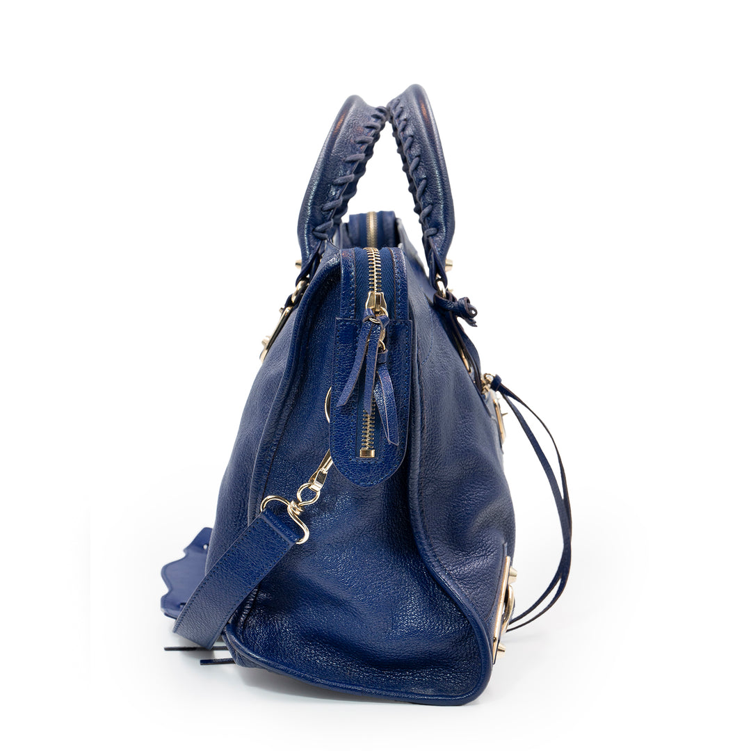 Balenciaga Blue Leather Classic Metallic Edge City Bag
