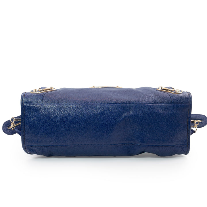 Balenciaga Blue Leather Classic Metallic Edge City Bag