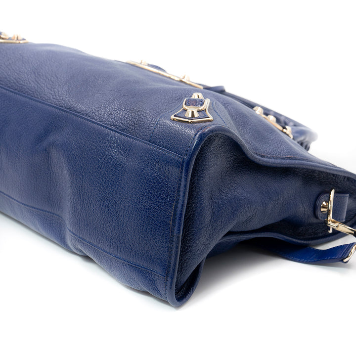 Balenciaga Blue Leather Classic Metallic Edge City Bag