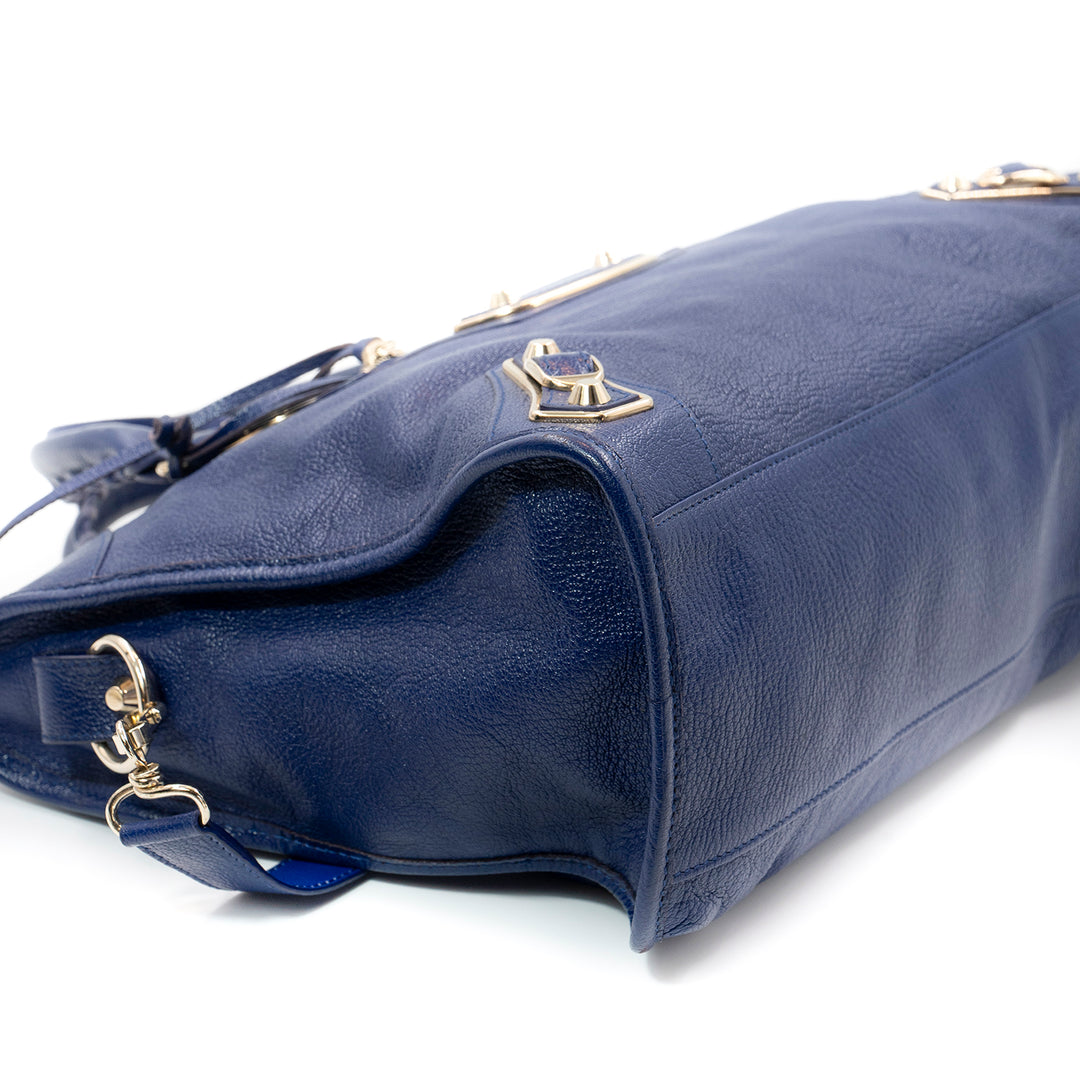 Balenciaga Blue Leather Classic Metallic Edge City Bag