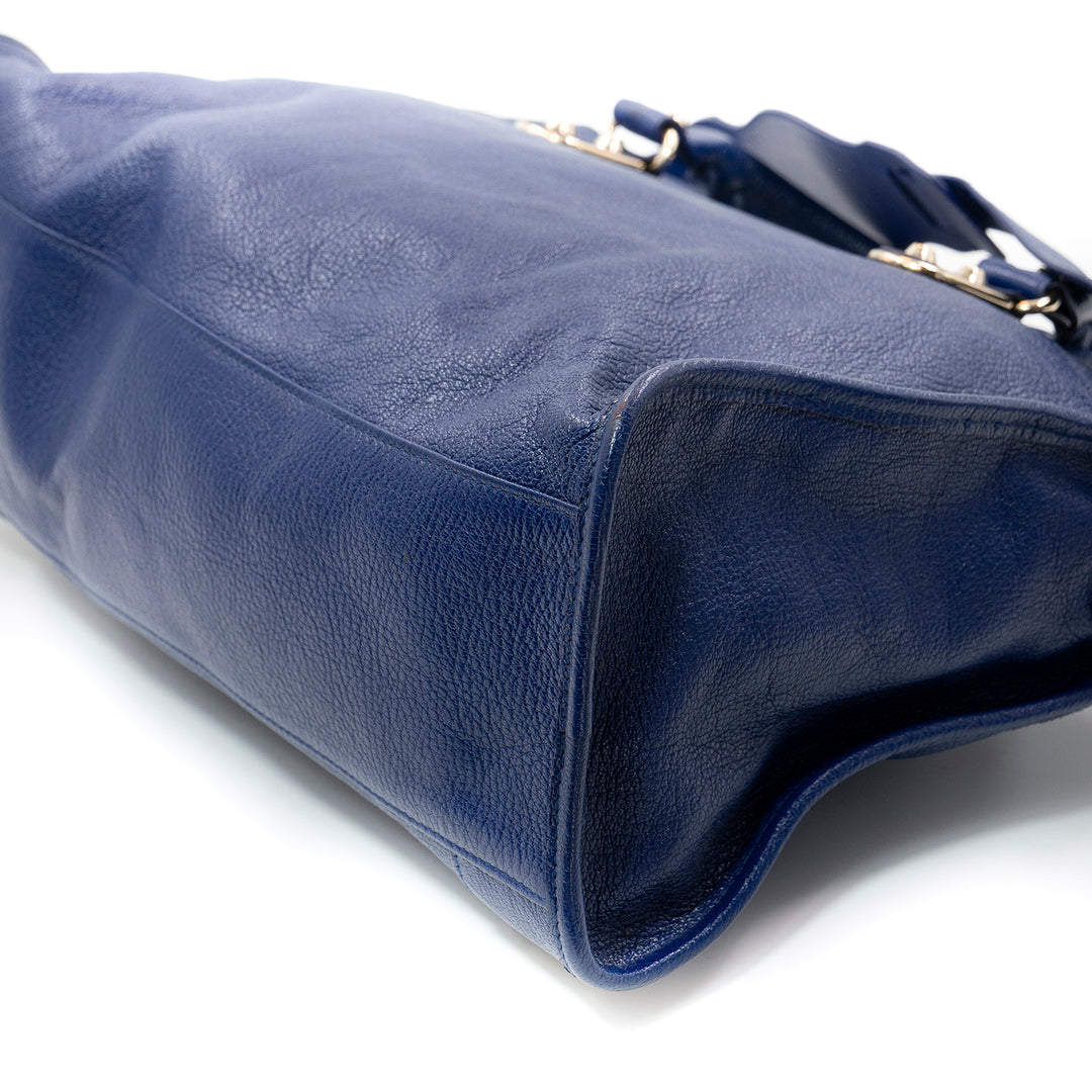 Balenciaga Blue Leather Classic Metallic Edge City Bag