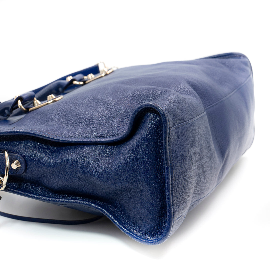 Balenciaga Blue Leather Classic Metallic Edge City Bag