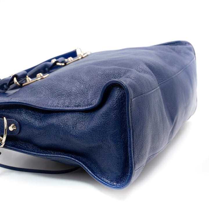 Balenciaga Blue Leather Classic Metallic Edge City Bag
