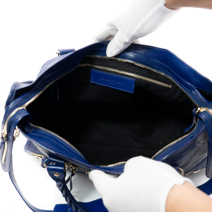 Balenciaga Blue Leather Classic Metallic Edge City Bag