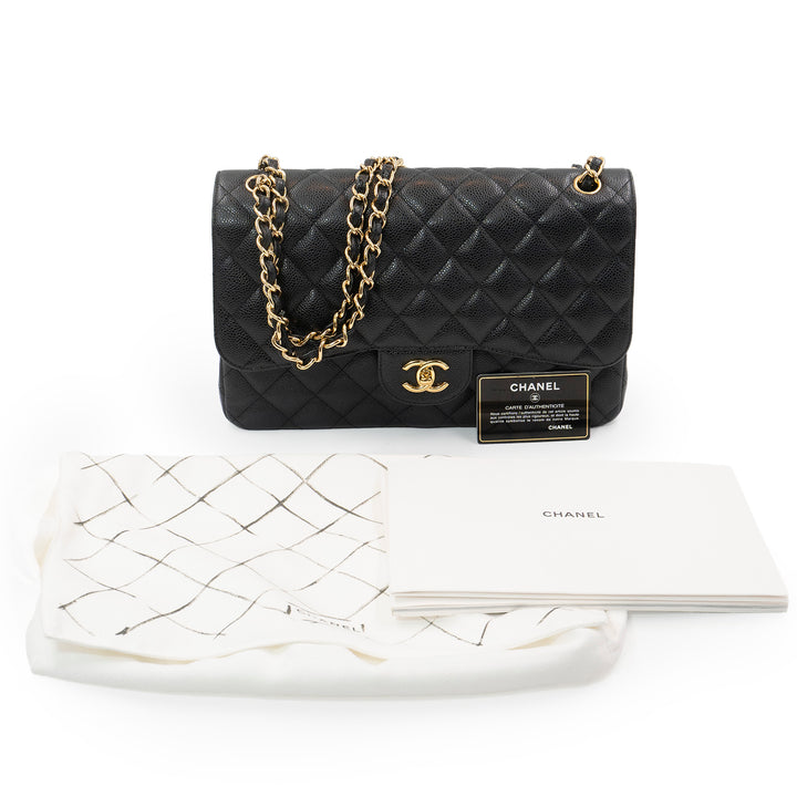 Chanel Large Classic Double Flap Bag in Black Caviar Leather with Gold Hardware