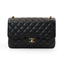 Chanel Large Classic Double Flap Bag in Black Caviar Leather with Gold Hardware